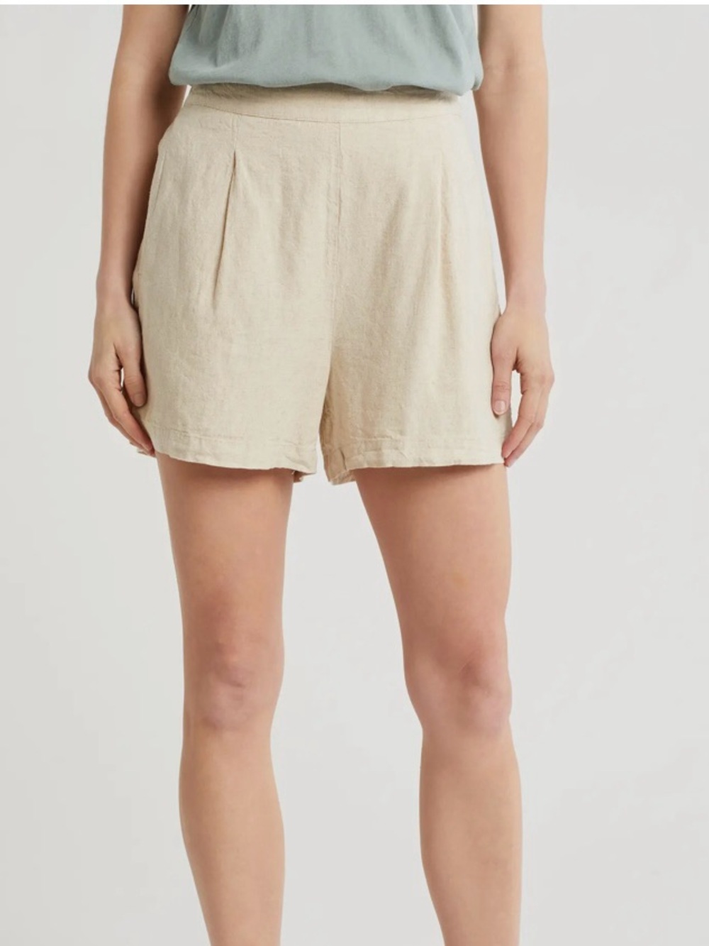 Madewell 100% Linen Pull-On Shorts XS Beige Cream Elastic Waist Pockets